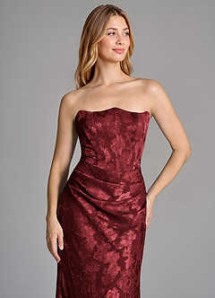 Azazie Ezrena Bridesmaid Dresses Cabernet Mermaid Strapless Floral Burnout Convertible Dress image2