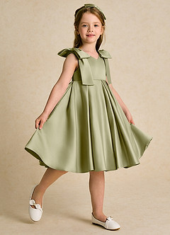 Azazie Guppie Flower Girl Dresses Moss Green Ball-Gown Pleated Matte Satin Dress image5