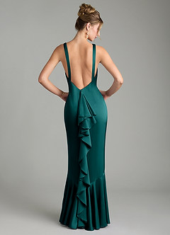Azazie Tamera Bridesmaid Dresses Peacock Mermaid Pleated Stretch Satin Dress image1