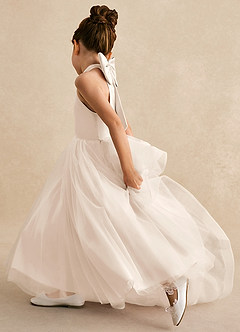 Azazie Bev Robe Demoiselle D'honneur Fillette Robe Trapèze en Tulle Convertible Albâtre Blanc image7