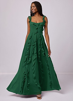 Barbie ♥ Azazie Bridesmaid Dresses Dark Green A-Line with Pockets Chiffon Dress image1