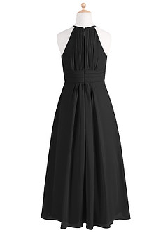 Azazie Bonnie Junior Black A-Line Pleated Chiffon Dress image6