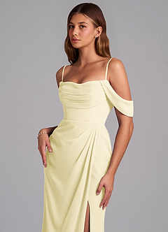 Azazie Johana Bridesmaid Dresses Lemon Sorbet Mermaid Off the Shoulder Chiffon Convertible Dress image5