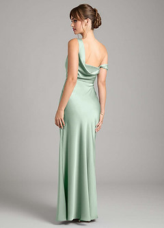 Azazie Madelyn Bridesmaid Dresses Agave Mermaid One Shoulder Stretch Satin Convertible Dress image9