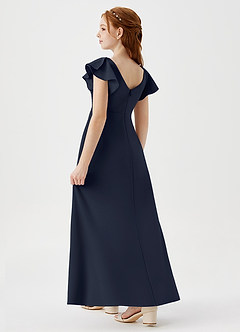 Azazie Omari Junior Dark Navy A-Line Pleated Stretch Crepe Dress image6