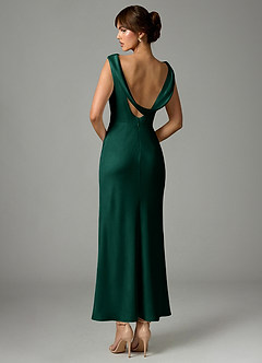 Azazie Kieryn Bridesmaid Dresses Emerald Mermaid Pleated Stretch Satin Dress image5