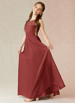 Azazie Bibiane Junior Terracotta A-Line Pleated Chiffon Dress image3