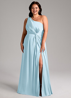 Azazie Brooke Robes de demoiselle d'honneur Robe Trapèze en Satin extensible Ue épaule Bleu Ciel image8