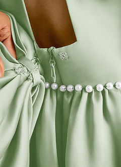 Azazie Daisies vestidos de niña de las flores Vestido de Salvia Polvorienta de Satin Mate de Princesa con Lazo image8