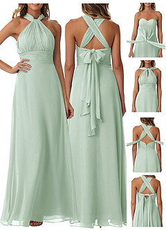 Azazie Fifi Vestidos de damas de honor Vestido de Agave de Gasa de Corte En A Convertible con Sin tirantes image9