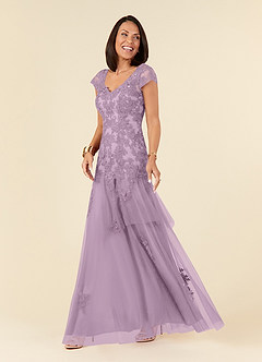 Azazie Romy vestidos de madre de la novia Vestido de Glicinia de Tul de Sirena con Cuello en V Lentejuelas image2