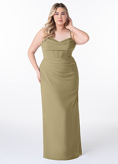 Azazie Mai Bridesmaid Dresses Moss Green Sheath Pleated Chiffon Dress image7