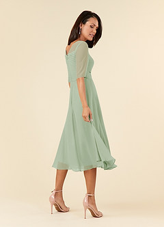 Azazie Naomi Mother of the Bride Dresses Dusty Sage A-Line Boatneck Pleated Chiffon Dress image4