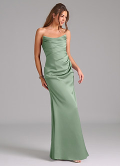 Azazie Lucille Vestidos de damas de honor Vestido de Matcha de Satén Elástico de Corte Sirena Convertible con Sin tirantes image5