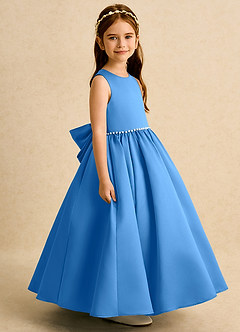 Azazie Daisies Flower Girl Dresses Blue Jay Ball-Gown Bow Matte Satin Dress image3