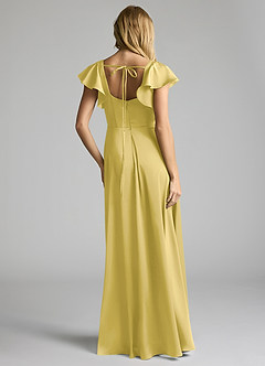 Azazie Bondi Bridesmaid Dresses Canary A-Line Bow Stretch Satin Dress image4