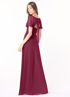 Azazie Kimber Brautjungfernkleider A-Linie Volantärmel Chiffon Kleid Maulbeerrot image4