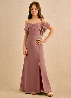 Azazie Pippy Girls Formal Robe Demoiselle D'honneur Fillette Robe Trapèze en Mousseline de soie Encolure en Forme de Cœur Rose De Cèdre image1