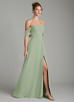 Azazie Mercedes Jurken voor bruidsmeisjes Jurk van Chiffon met A-Lijn Off the Shoulder Stoffige Salie image5