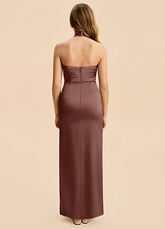 Azazie Jemma Junior Espresso Sheath Ruched Stretch Satin Dress image2
