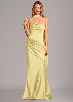 Azazie Pelagia Vestidos de madrinha de casamento Vestido Sorvete De Limão de Cetim elástico de sereia com Espartilho image3