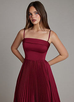 Azazie Mariana Bridesmaid Dresses Burgundy A-Line Pleated Stretch Satin Dress image2