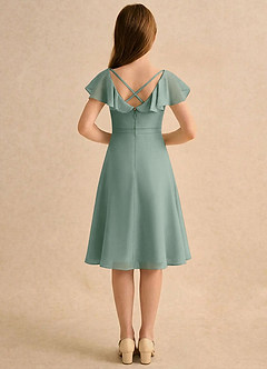 Azazie Narin Girls Formal Flower Girl Dresses Silver Sage A-Line with Sleeves Chiffon Dress image2