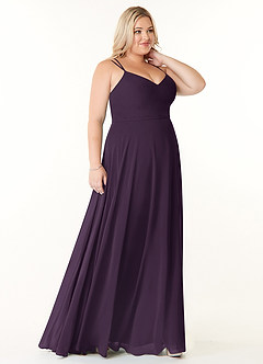 Azazie Janine Bridesmaid Dresses Plum A-Line V-Neck Chiffon Dress image8