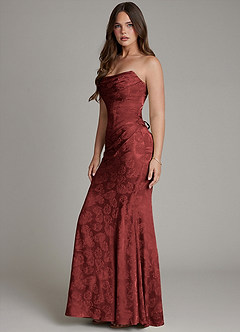 Azazie Electra Vestidos de damas de honor Vestido de Jacquard Color óxido de Jacquard Floral de Corte Sirena con Corsé image6