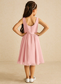 Azazie Ari Blumenmädchenkleider A-Linie ärmellos Chiffon Kleid Rosettenrosa image6