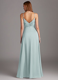 Azazie Calissa Bridesmaid Dresses Mist A-Line V-Neck Pleated Stretch Satin Dress image2