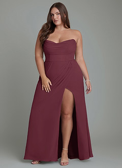 Azazie Johana Robes de demoiselle d'honneur Robe Sirène Convertible en Mousseline de soie Épaules dénudées Cabernet image16