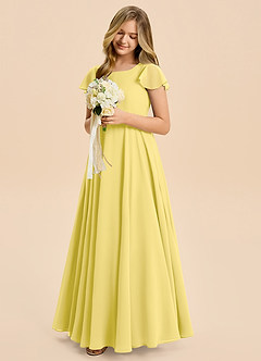 Azazie Cady Junior Canary A-Line Pleated Chiffon Dress image4