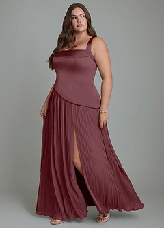 Azazie Stephanie Vestidos de damas de honor Vestido Sangrado de Satén Elástico de Línea A con Plisado image11