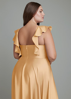 Azazie Leilani Bridesmaid Dresses Gold A-Line Ruched Stretch Satin Dress image16