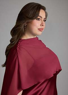 Azazie Jaleesa Bridesmaid Dresses Burgundy Sheath High Neck Stretch Satin Dress image10