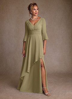 Azazie Eire vestidos de madre de la novia Vestido de Musgo Verde de Gasa de Corte en A con Plisado image4