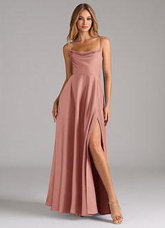 Azazie Elle Bridesmaid Dresses Rosette A-Line Pleated Stretch Satin Dress image4
