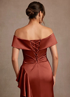 Azazie Kirsty Abiti per la Madre della Sposa Abito Tubino in Raso Elasticizzato a Spalla Scoperta Terracotta image7