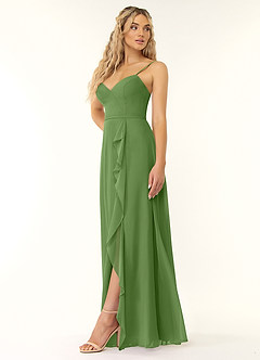 Azazie Naeem Bridesmaid Dresses Basil A-Line V-Neck Ruffle Chiffon Dress image3