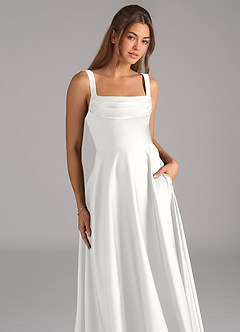 Azazie Shaude Brautjungfernkleider A-Linie Plissee Stretch-Satin Kleid Weiß image2
