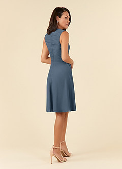 Azazie Theron Abiti per la Madre della Sposa Abito A-Line in Chiffon con Scollo a V a Pieghe Blu Nettuno image4
