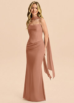 Azazie Sorrel Junior Meerjungfrau-Linie Plissee Chiffon Kleid Bronzer image3