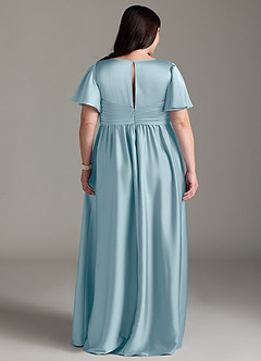 Azazie Verna Maternity Bridesmaid Dresses A-Line Ruched Stretch Satin Floor-Length Dress image11