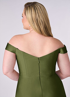 Barbie ♥ Azazie Bridesmaid Dresses Olive A-Line Off the Shoulder Stretch Satin Convertible Dress image12
