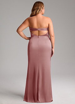 Azazie Leonis Vestidos de damas de honor Vestido de Rosa Polvorienta de Satén Elástico de Corte Sirena Convertible con Plisado image10