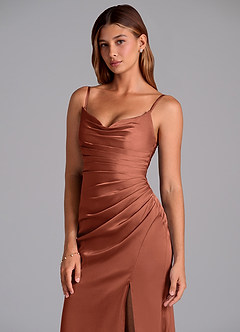 Azazie Claudelle Vestidos de damas de honor Vestido de Arcilla de Satén Elástico de Corte Sirena con Sin tirantes image2