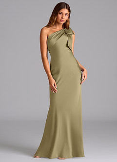 Azazie Yuanna Jurken voor bruidsmeisjes Jurk van Stretch Satijn met Zeemeermin One-Shoulder Mosgroen image3
