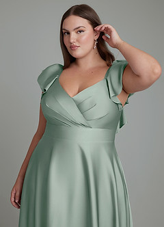 Azazie Leilani Bridesmaid Dresses Agave A-Line Ruched Stretch Satin Dress image12