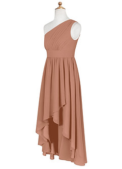Azazie Mathilda Junior Robe Trapèze en Mousseline de soie Plissée Bronze image8